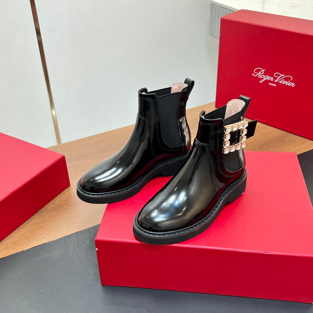 RANGERS CHELSEA BOOTS IN BLACK SHINY CALFSKIN CRYSTAL BUCKLE