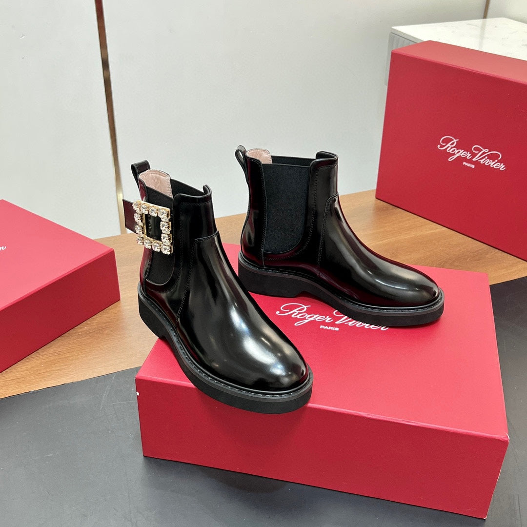 RANGERS CHELSEA BOOTS IN BLACK SHINY CALFSKIN CRYSTAL BUCKLE