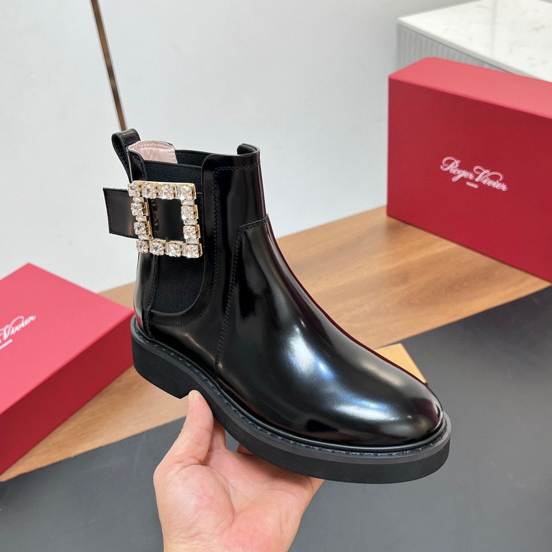 RANGERS CHELSEA BOOTS IN BLACK SHINY CALFSKIN CRYSTAL BUCKLE