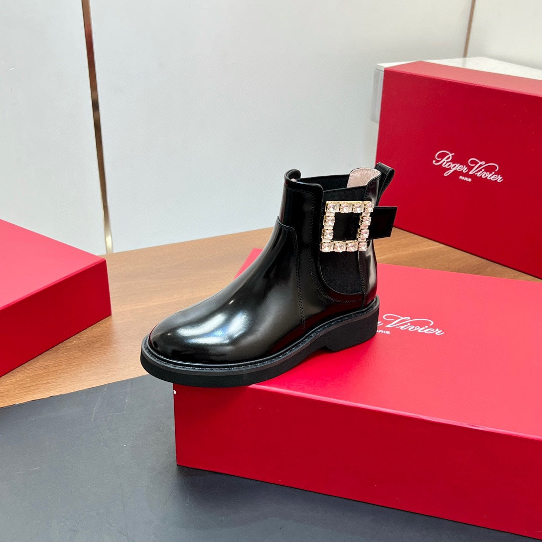 RANGERS CHELSEA BOOTS IN BLACK SHINY CALFSKIN CRYSTAL BUCKLE
