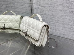 DIOR 25S DIOR TALK PHONE POUCH 21 IN WHITE CANNAGE LAMBSKIN SILVER HARDWRE