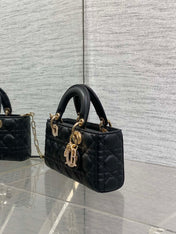 DIOR 25S SMALL LADY D‑JOY BAG 22 IN BLACK CALFSKIN GOLD HARDWARE