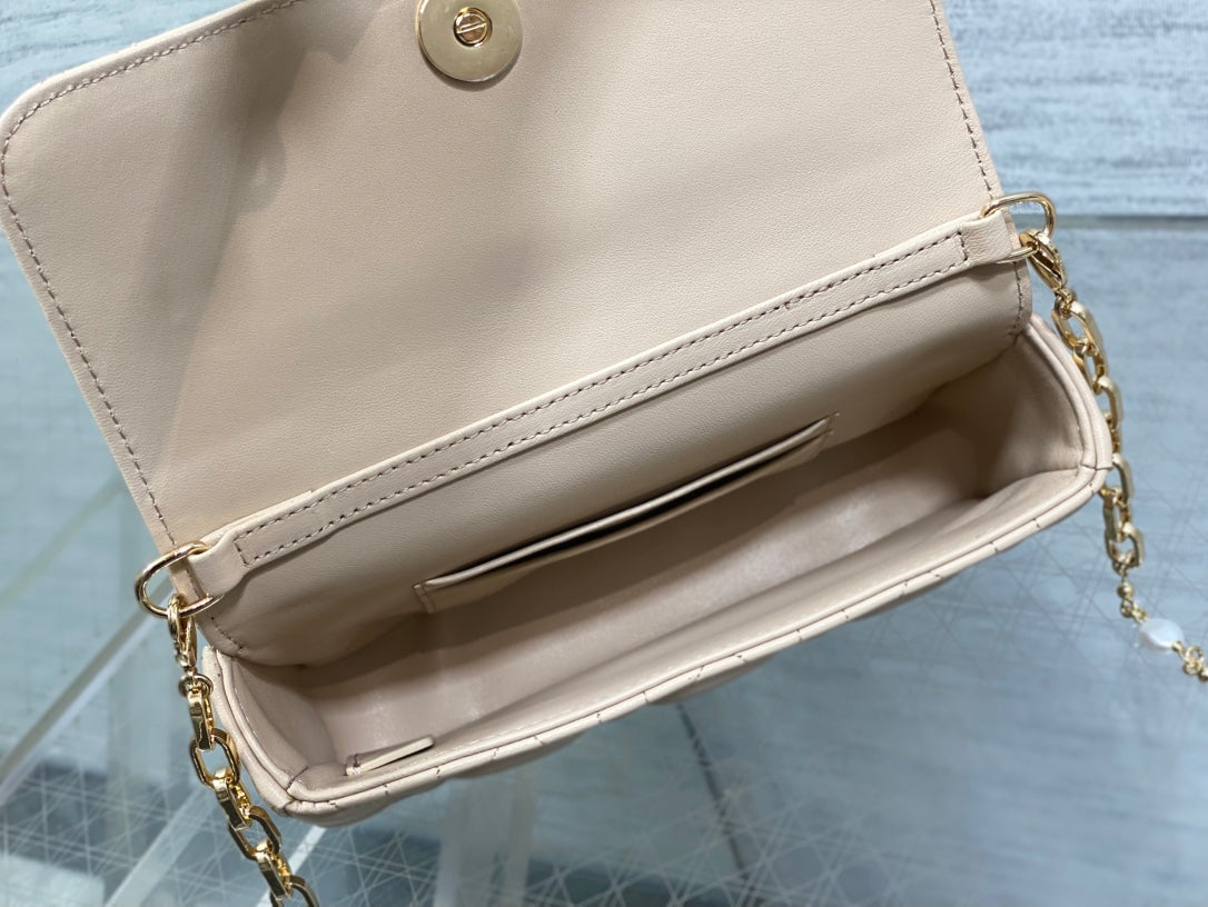 DIOR 25S DIOR TALK PHONE POUCH 18 IN LIGHT IVORY CANNAGE LAMBSKIN