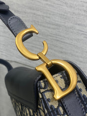 DIOR 25S MEDIUM SOFT SADDLE BAG 25 IN BLUE DIOR OBLIQUE JACQUARD AND SMOOTH CALFSKIN