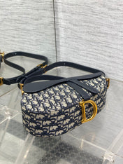 DIOR 25S MINI SOFT SADDLE BAG 19 IN BLUE DIOR OBLIQUE JACQUARD AND SMOOTH CALFSKIN