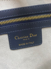 DIOR 25S MEDIUM SOFT SADDLE BAG 25 IN BLUE DIOR OBLIQUE JACQUARD AND SMOOTH CALFSKIN