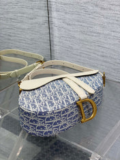 DIOR 25S SOFT SADDLE BAG 25 IN BLUE DIOR OBLIQUE CHAMBRAY AND IVORY SMOOTH CALFSKIN