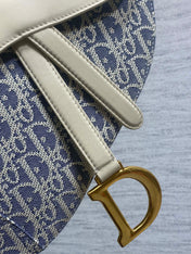DIOR 25S SOFT SADDLE BAG 25 IN BLUE DIOR OBLIQUE CHAMBRAY AND IVORY SMOOTH CALFSKIN