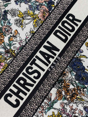 DIOR 25S LUCKY LARGE DIOR BOOK TOTE 42 IN MULTICOLOR DIOR FLOWERS CALENDAR ALLOVER EMBROIDERY