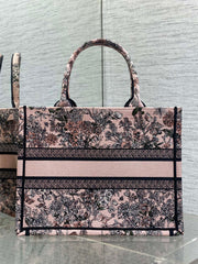 DIOR 25S LUCKY MEDIUM DIOR BOOK TOTE 36 IN PINK MULTICOLOR DIOR FLOWERS CALENDAR ALLOVER EMBROIDERY