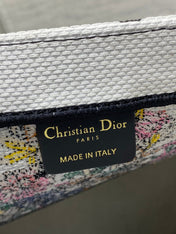 DIOR 25S LUCKY LARGE DIOR BOOK TOTE 42 IN WHITE MULTICOLOR DIOR STAR EMBROIDERY