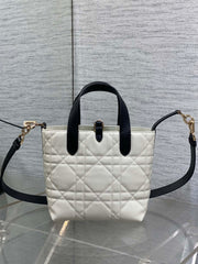 DIOR 25S TOUJOURS VERTICAL NANO TOTE BAG 18 IN IVORY BLACK MACROCANNAGE CALFSKIN