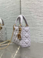DIOR 25S MINI LADY DIOR BAG 17 IN LILAC CANNAGE CALFSKIN GOLD HARDWRE