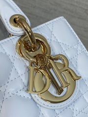 DIOR 25S SMALL LADY D‑JOY BAG 19 IN LIGHT BLUE CANNAGE CALFSKIN GOLD HARDWRE