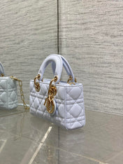 DIOR 25S SMALL LADY D‑JOY BAG 19 IN LIGHT BLUE CANNAGE CALFSKIN GOLD HARDWARE