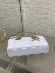 DIOR 25S SMALL LADY D‑JOY BAG 19 IN LIGHT BLUE CANNAGE CALFSKIN GOLD HARDWRE