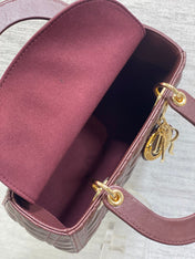 DIOR 25S MEDIUM LADY BAG 24 IN BURGUNDY CALFSKIN GOLD HARDWARE