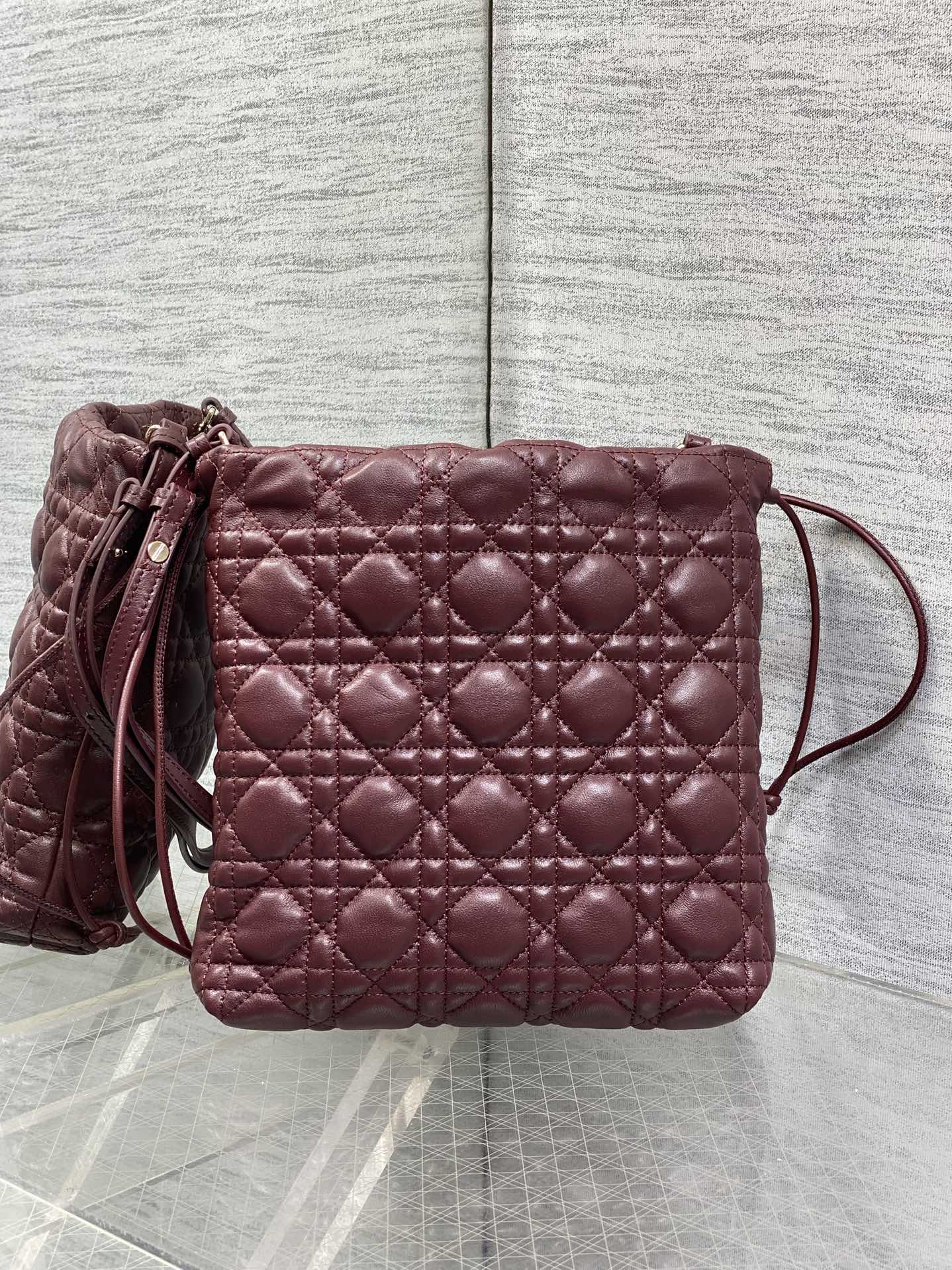 DIOR 26S ADIORABLE BUCKET BAG 20 IN BURGUNDY LAMBSKIN