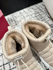 VIV' UP ANKLE BOOTS IN BEIGE TECHNICAL FABRIC FLEECE LINING