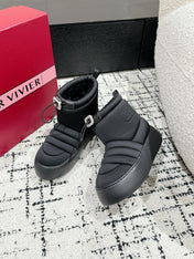 VIV' UP ANKLE BOOTS IN BLACK TECHNICAL FABRIC FLEECE LINING