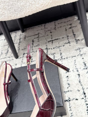 VALENTINO 26S SLINGBACKS 80 MM IN DARK RED CROC EMBOSSED CALFSKIN