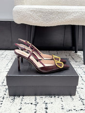 VALENTINO 26S SLINGBACKS 80 MM IN DARK RED CROC EMBOSSED CALFSKIN