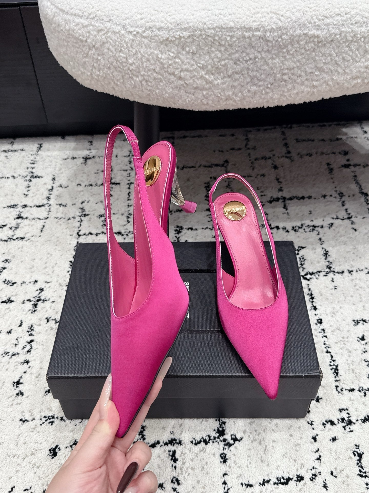 YSL 26S SLINGBACK PUMPS 60 MM IN PINK SATIN