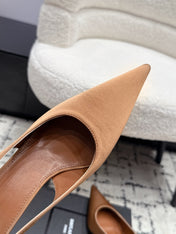 YSL 26S SLINGBACK PUMPS 60 MM IN CAMEL BROWN SATIN