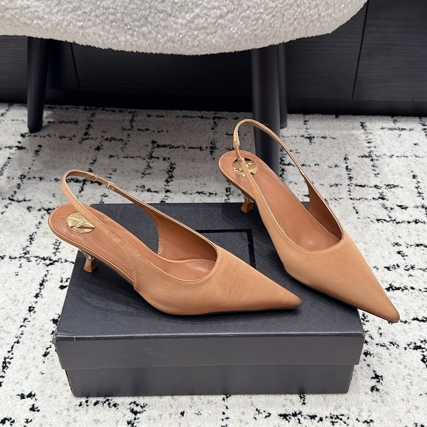 YSL 26S SLINGBACK PUMPS 60 MM IN CAMEL BROWN SATIN