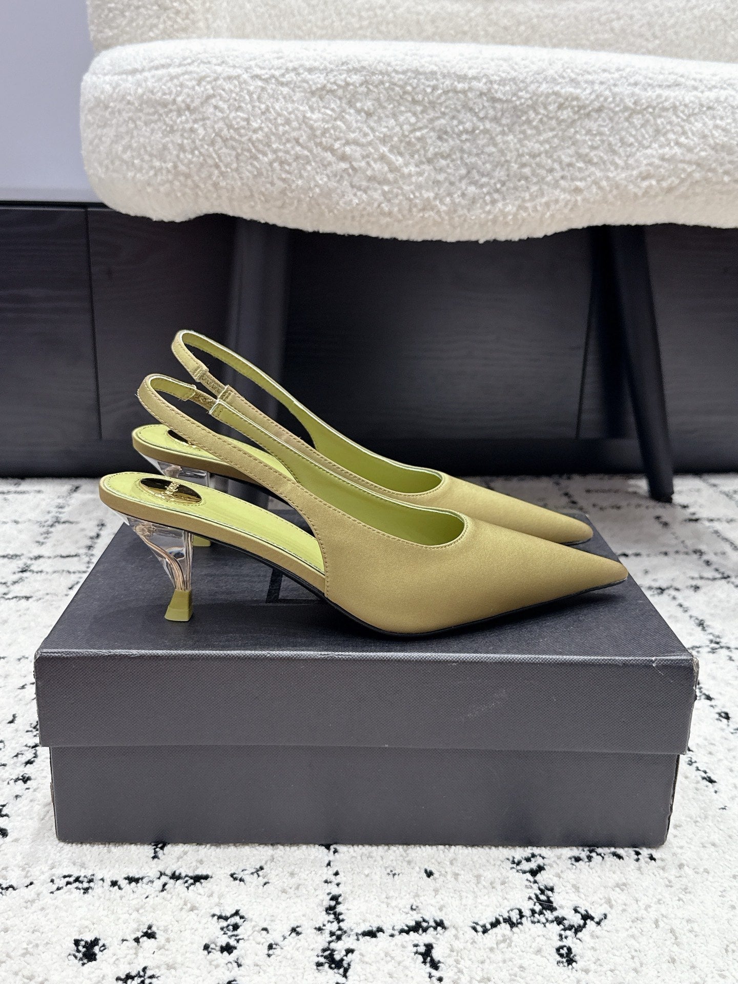 YSL 26S SLINGBACK PUMPS 60 MM IN OLIVE GREEN SATIN