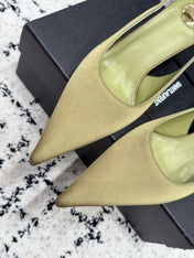 YSL 26S SLINGBACK PUMPS 60 MM IN OLIVE GREEN SATIN