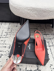 YSL 26S SLINGBACK PUMPS 60 MM IN CORAL ORANGE SATIN