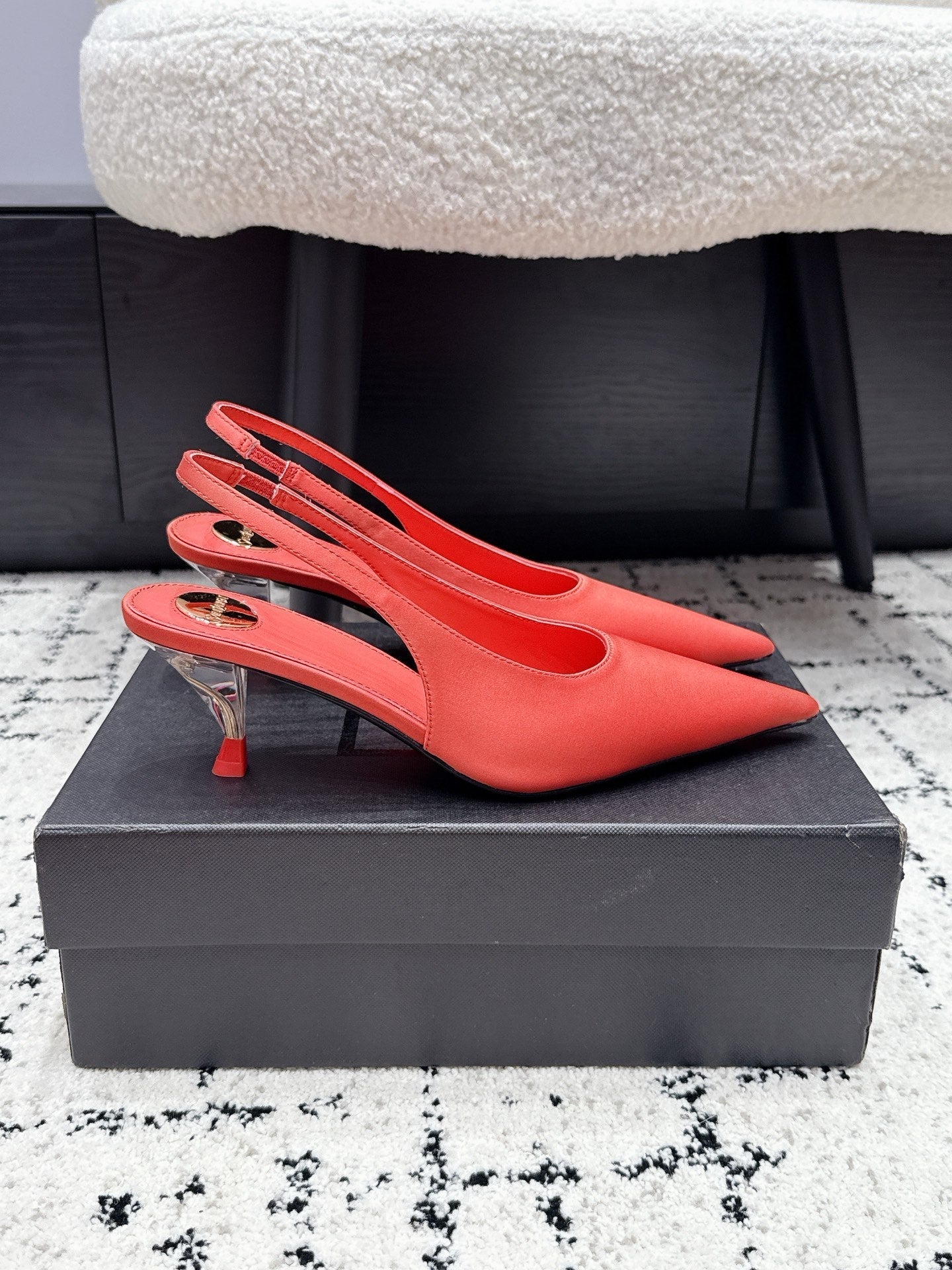 YSL 26S SLINGBACK PUMPS 60 MM IN CORAL ORANGE SATIN