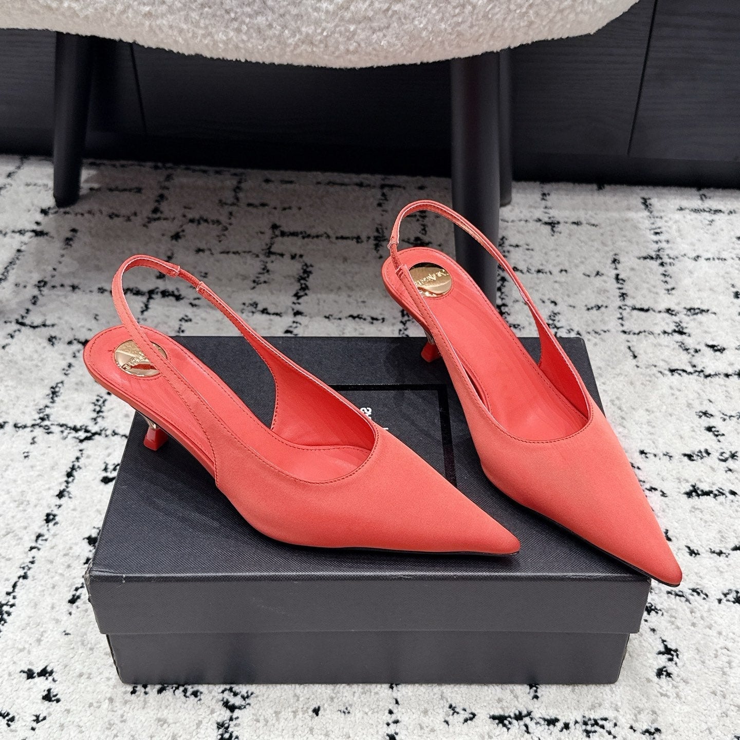 YSL 26S SLINGBACK PUMPS 60 MM IN CORAL ORANGE SATIN