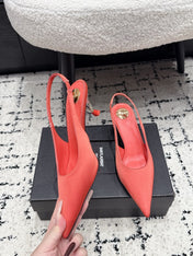 YSL 26S SLINGBACK PUMPS 60 MM IN CORAL ORANGE SATIN