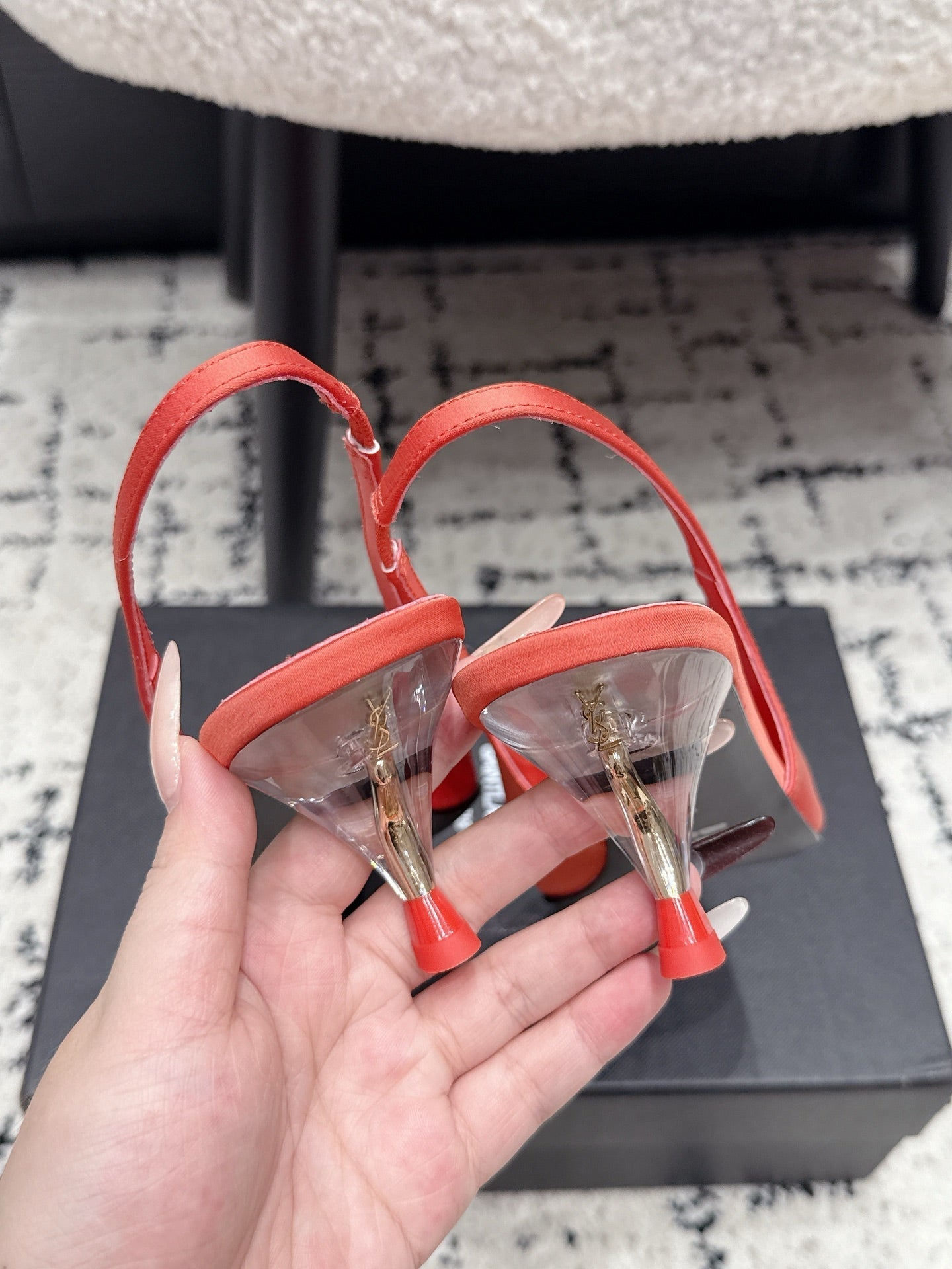 YSL 26S SLINGBACK PUMPS 60 MM IN CORAL ORANGE SATIN