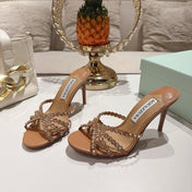 AQUAZZURA 26S HIGH-HEEL SANDALS 85 MM IN BROWN CALFSKIN