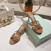 AQUAZZURA 26S HIGH-HEEL SANDALS 85 MM IN BROWN CALFSKIN