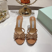 AQUAZZURA 26S HIGH-HEEL SANDALS 85 MM IN BROWN CALFSKIN