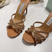 AQUAZZURA 26S HIGH-HEEL SANDALS 85 MM IN BROWN CALFSKIN