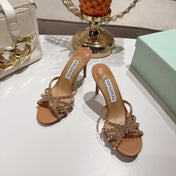 AQUAZZURA 26S HIGH-HEEL SANDALS 85 MM IN BROWN CALFSKIN