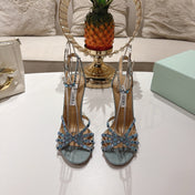 AQUAZZURA 26S HEELED SANDALS 100 MM IN GREY SUEDE RHINESTONE EMBELLISHED