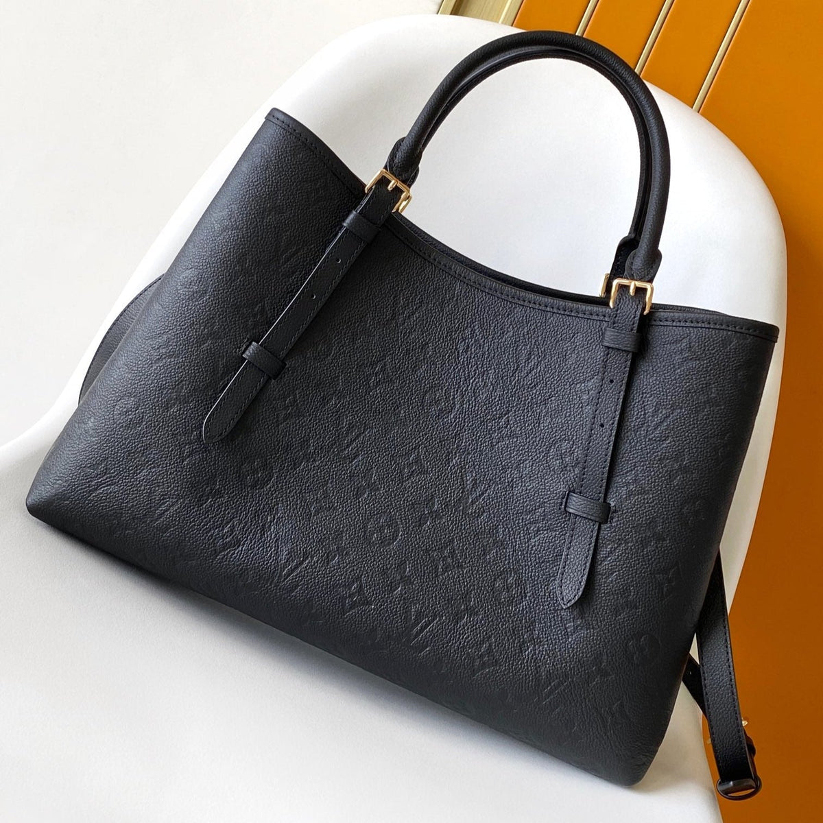 LV 25S BABYLONE TOTE GM BAG 37 IN BLACK CALFSKIN GOLD HARDWARE