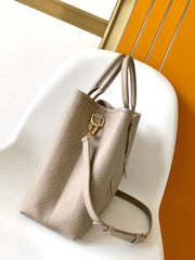 LV 25S BABYLONE TOTE GM BAG 37 IN TOURTERELLE GREY CALFSKIN GOLD HARDWARE