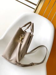 LV 25S BABYLONE TOTE BAG 32 IN TOURTERELLE GREY CALFSKIN GOLD HARDWARE