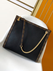 LV 25S NOVA MM BAG 37 IN BLACK CALFSKIN AND BROWN MONOGRAM CANVAS TRIM