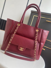 CHANEL 26S QUILTED LARGE SHOPPING TOTE 39 IN BURGUNDY RED CAVIAR CALFSKIN GOLD HARDWARE