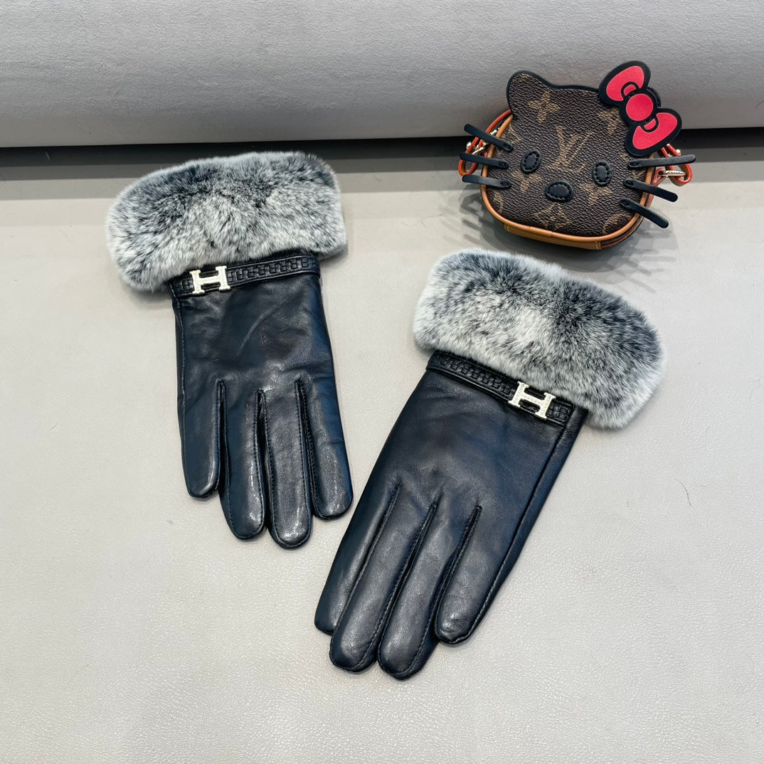 BIG H RABBIT FUR AND LAMBSKIN GLOVES BLACK 353541