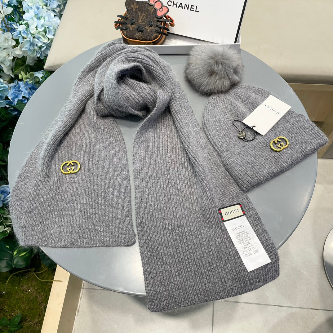 SET SCARF AND HAT IN DOVE GRAY CASHMERE 436241