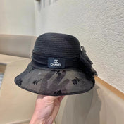 STRAW HAT WITH CHIFFON FLOWER BLACK 672760